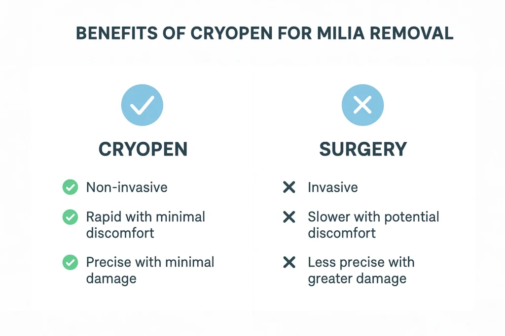 Benefits of cryopen for milia removal Barking and Dagenham compared to surgical treatments.