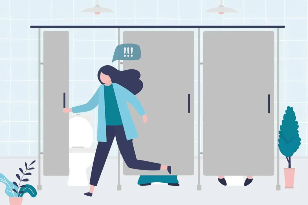 graphic of Urine incontinence Barking and Dagenham woman running to the toilet.